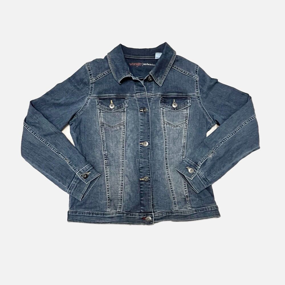 Wrangler Authentic Women’s Blue Denim Trucker Jacket Size Large